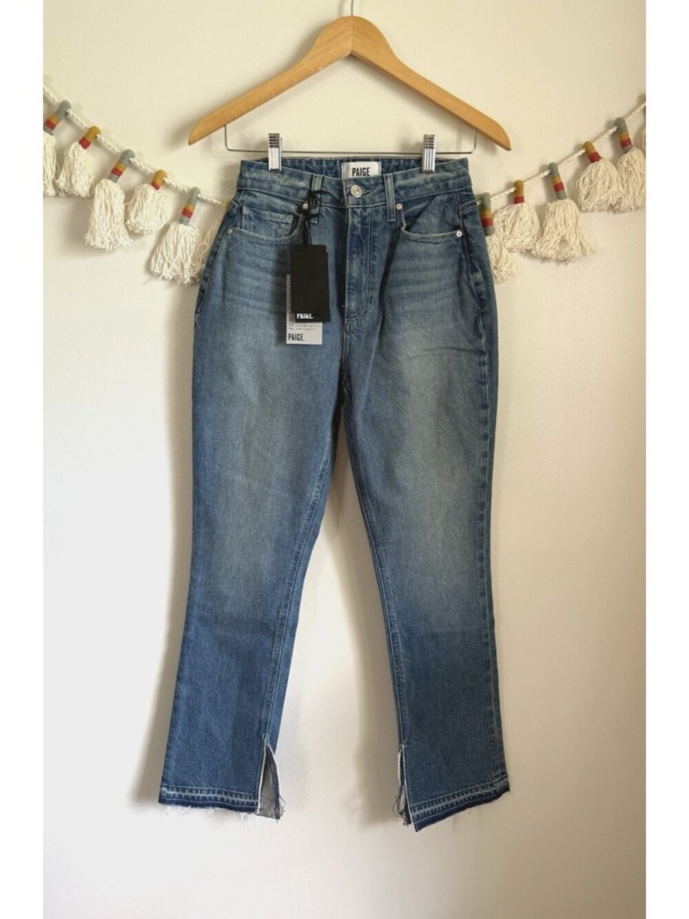 Paige Knockout Undone High Rise Modern Raw Straight Leg In Riff Denim NWT 25
